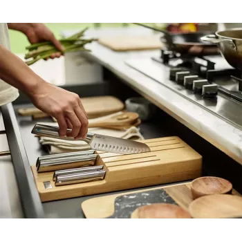 Joseph Joseph Elevate SST Knife Set with In-Drawer Bamboo Storage Tray, 6-Piece, Silver/Beige 10563