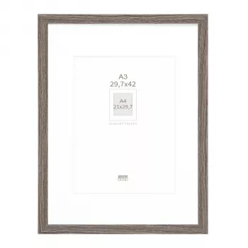 Deknudt S66KH3 P1 DIN A3 29.7x42 cm dřevěný šedý fotorámeček s bílým paspartem