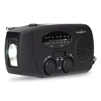 Nedis RDFMCR2000BK solární rádio s baterkou a funkcí SOS, FM/AM, USB-C, 2000 mAh, černé
