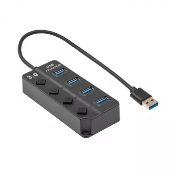 Akyga AK-AD-33 aktivní USB 3.0 hub, 4 porty s individuálními vypínači, 15 cm, černý