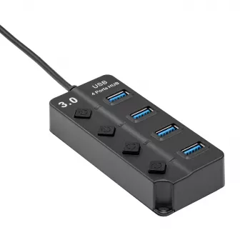 Akyga AK-AD-33 aktivní USB 3.0 hub, 4 porty s individuálními vypínači, 15 cm, černý