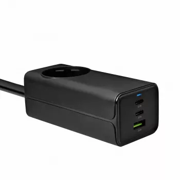 Nabíječka Akyga AK-CH-21 GaN USB 65 W, 2 x USB-C + USB-A, se zásuvkou, 1,5 m, černá
