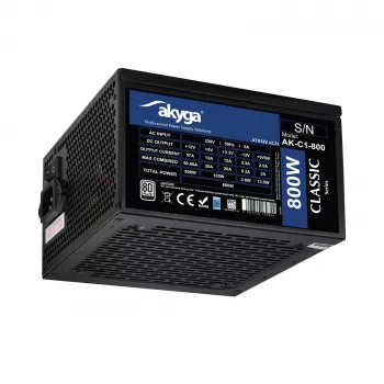 Akyga Classic AK-C1-800 ATX napájecí zdroj 800 W, 80 PLUS, aktivní PFC, 120mm ventilátor