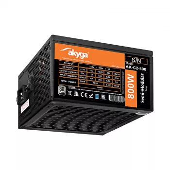 Akyga AK-C2-800 Classic 800 W ATX napájecí zdroj, polo-modulární, aktivní PFC, 120mm ventilátor