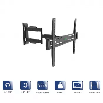 Akyga AK-MB-11 plně pohyblivý nástěnný držák TV, 37-75 inch, 40 kg, VESA 600x400, otáčení ±90°, černý
