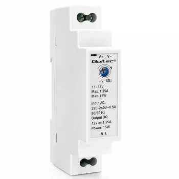 QOLTEC napájecí zdroj na DIN lištu 15W 12V 1.25A šedý
