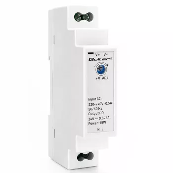 Qoltec napájecí zdroj na DIN lištu 15W 24V 0.625A šedý