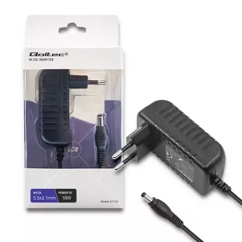 Qoltec napájecí adaptér 18W 9V 2A 5,5x2,1mm EU zástrčka černý