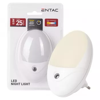 LED noční světlo ENTAC 0,5 W oválné teplá bílá se soumrakovým senzorem