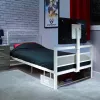 Herní jednolůžko XROCKER 90x190 cm s držákem na TV, kov, bílé