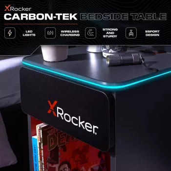 Herní noční stolek X Rocker s RGB LED osvětlením, šedý/červený