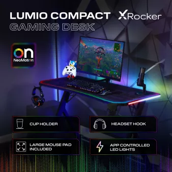 Herní stůl X Rocker Lumio RGB s LED osvětlením a podložkou pod myš
