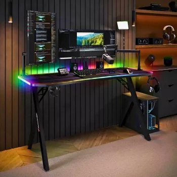 Herní stůl X Rocker Lumio XL RGB s RGB osvětlením a podložkou pod myš, 140 cm