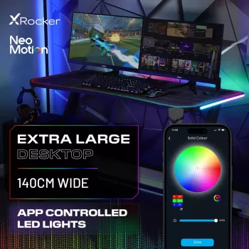 Herní stůl X Rocker Lumio XL RGB s RGB osvětlením a podložkou pod myš, 140 cm