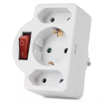 ENTAC nástěnný adaptér zásuvky 2x Euro 1x Schuko s vypínačem bílý