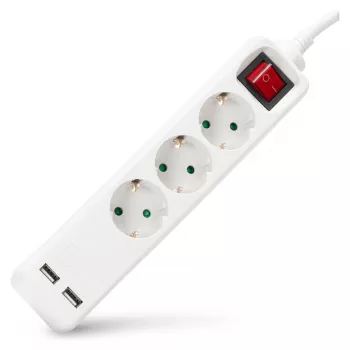 ENTAC prodlužovací přívod 3 zásuvky s USB 1,5m vypínač bílý