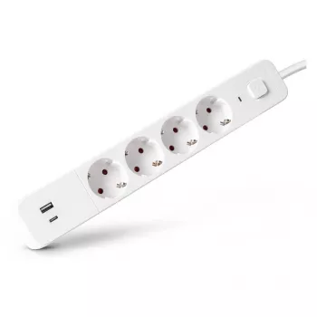ENTAC prodlužovací přívod 4 zásuvky s 1x USB-A & 1x USB-C, 1,5m bílý