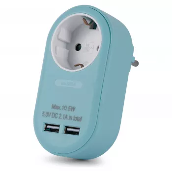 ENTAC zásuvkový adaptér se 2x USB-A modrý