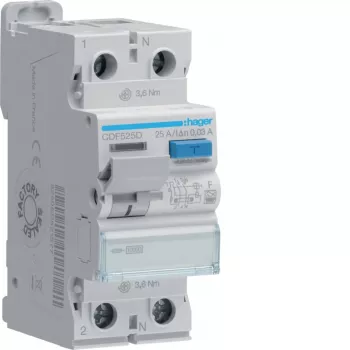 HAGER CDF525D proudový chránič 2P 10kA 25A 30mA typ F