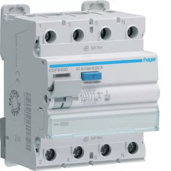 Hager CDF640D proudový chránič 4-pólový 10kA 40A 30mA typ F