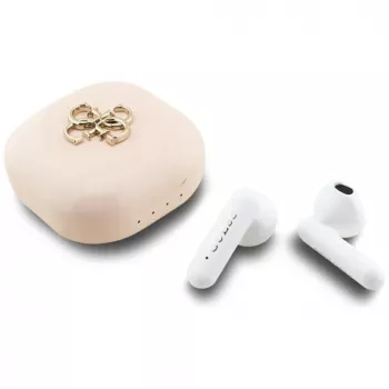 Guess 4G Metal Logo True Wireless Stereo Bluetooth 5.0 sluchátka s nabíjecím pouzdrem - růžová