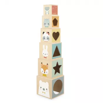 Janod Pure dřevěná skládací pyramida 6 dílů 12m+