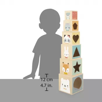 Janod Pure dřevěná skládací pyramida 6 dílů 12m+