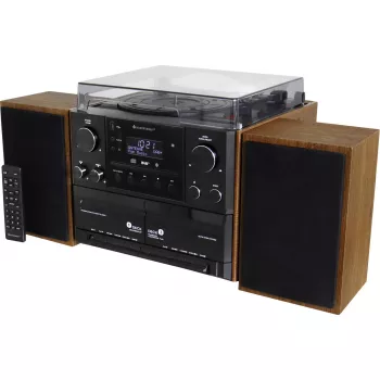 Soundmaster MCD5600BR stereo systém s gramofonem, DAB+, FM, Bluetooth, CD, kazeta, USB, 2 x 5 W, hnědá