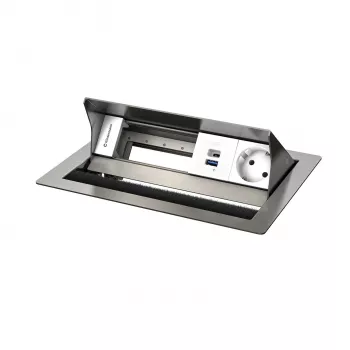 Kindermann CP Standard² VA 4f. Desk Connection Panel with 1x Schuko Socket, 1x USB-A Charging Port, VGA, Audio, Black