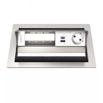 Kindermann CP Standard² VA 4f. Desk Connection Panel with 1x Schuko Socket, 1x USB-A Charging Port, VGA, Audio, Black