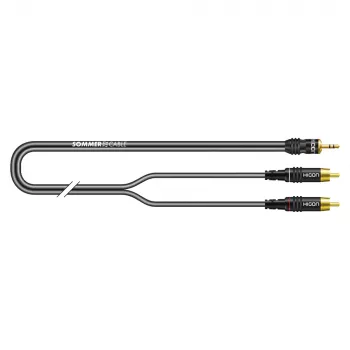 Sommer Cable SC-Onyx 2025 MKII Stereo Split Cable, 2 x 1 x 0.25 mm², 3.5 mm Stereo Mini-Jack Male to 2x RCA Male, HICON, Black, 5 m (ON2A-0500-SW)