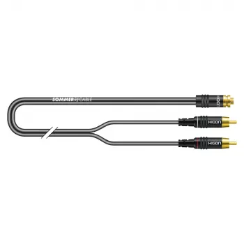 Audio adaptérový kabel Sommer Cable SC-Onyx 2008, 2 x 1 x 0,08 mm², 2x cinch samec na 3,5mm stereo minijack zásuvka, HICON, černý, 5 m (O84W-0500-SW)