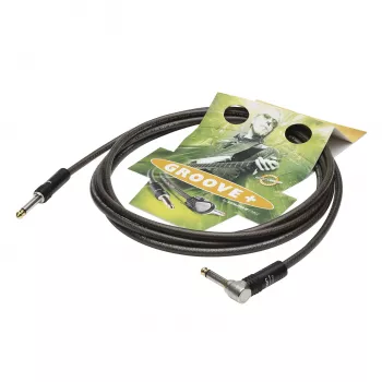 Sommer Cable SC-Spirit XXL Instrument Cable, 1 x 0.75 mm², 6.3 mm Mono Jack Male to 90° 6.3 mm Mono Jack Male (NOISEFREE), HICON, Black/Transparent, 3 m (SX3C-0300)