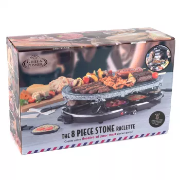 Stolní raclette gril s kamennou deskou Giles & Posner EK1872GV2VDE 1200 W pro 8 osob černo-šedý