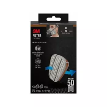 Plynový filtr 3M 6055 A2 pro respirátory, 4 páry (8 filtrů), EN 14387:2004 + A1:2008