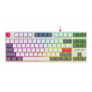 Mechanická klávesnice KRUX ATAX PRO RGB Creator Retro Gateron Yellow Pro (TKL, 87 kláves, Hot-Swappable, USB-C, PBT Double-Shot keycaps, Per-Key RGB)