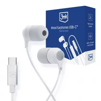 3mk drátová sluchátka USB-C, do uší s mikrofonem, bílá