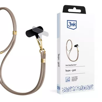 3mk EasyClip Elite Šňůrka na telefon, nylon/zinková slitina, Taupe (zlatá)