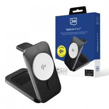 3MK MagRocket 3-in-1 15W MagSafe kompatibilní bezdrátová nabíjecí stanice pro iPhone, Apple Watch, AirPods – černá
