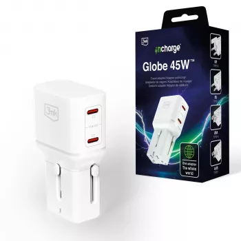 3mk incharge® Globe 45W™ 2C PD QC4+ PPS SCP AFC US/EU/AUS/UK bílá