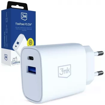 3MK Nabíječka 25W USB-A USB-C PD QC4+ FlowPower bílá