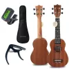 MOZOS GECKO Soprano Ukulele Set - Natural Wood, 12 Frets, Nylon Strings, Includes Gig Bag, Tuner, Picks, Strap, Spare Strings, Cleaning Cloth