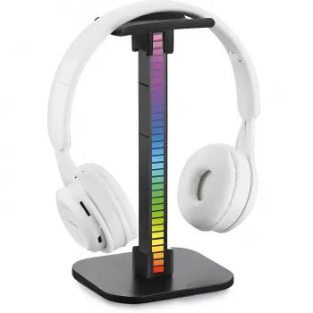 Stojan na sluchátka MOZOS D11 RGB LED s USB hubem a audio konektorem