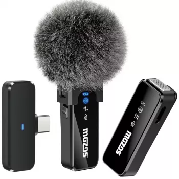 Bezdrátová klopová mikrofonní sada MOZOS MX2-DUAL pro telefony, 2 mikrofony, 2,4 GHz, USB-C