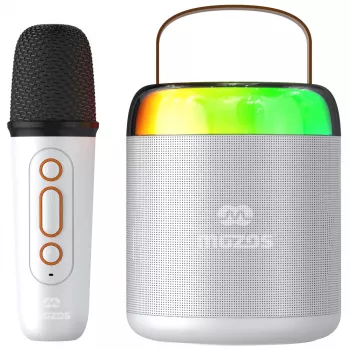 MOZOS MK Bílé karaoke mikrofon Bluetooth reproduktor