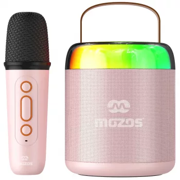 Růžový karaoke mikrofon MOZOS MK s Bluetooth reproduktorem