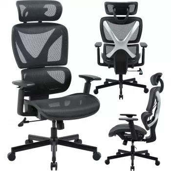 MOZOS ERGO-R Ergonomická kancelářská židle se síťovým opěradlem, nastavitelná bederní opěrka, nosnost 120 kg, černá