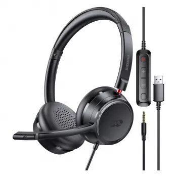 MOZOS KL201 USB Headset with Microphone, On-Ear, Black