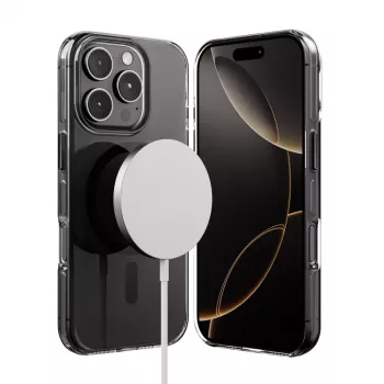Pouzdro Crong Clear MAG Pro pro iPhone 16 Pro Max, MagSafe, černý rám
