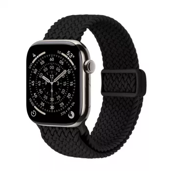 Crong Wave Band pletený nylonový pásek pro Apple Watch 44/45/46/49 mm (černá)